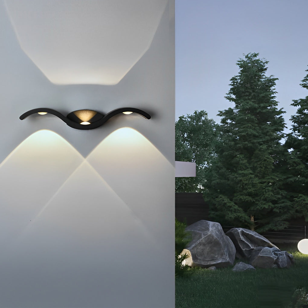 LuxRoyale Wave | Outdoor Wall Light with Up-Down Illumination | Modern Sconce for Enhanced Curb Appeal