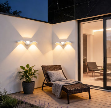 LuxRoyale Wave | Outdoor Wall Light with Up-Down Illumination | Modern Sconce for Enhanced Curb Appeal