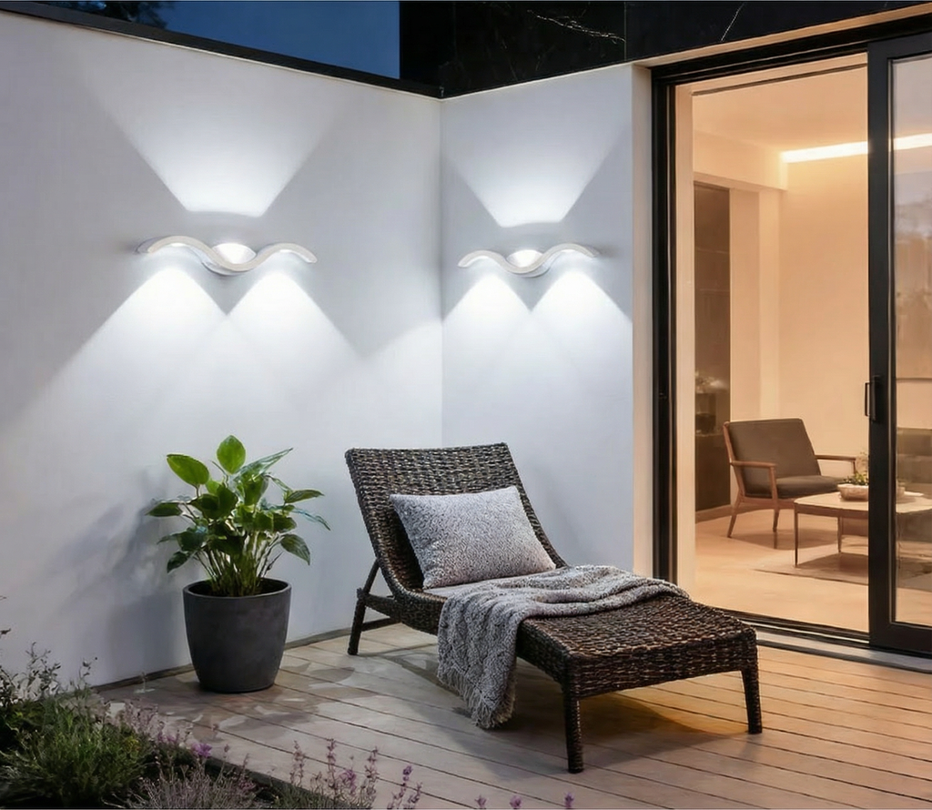 LuxRoyale Wave | Outdoor Wall Light with Up-Down Illumination | Modern Sconce for Enhanced Curb Appeal