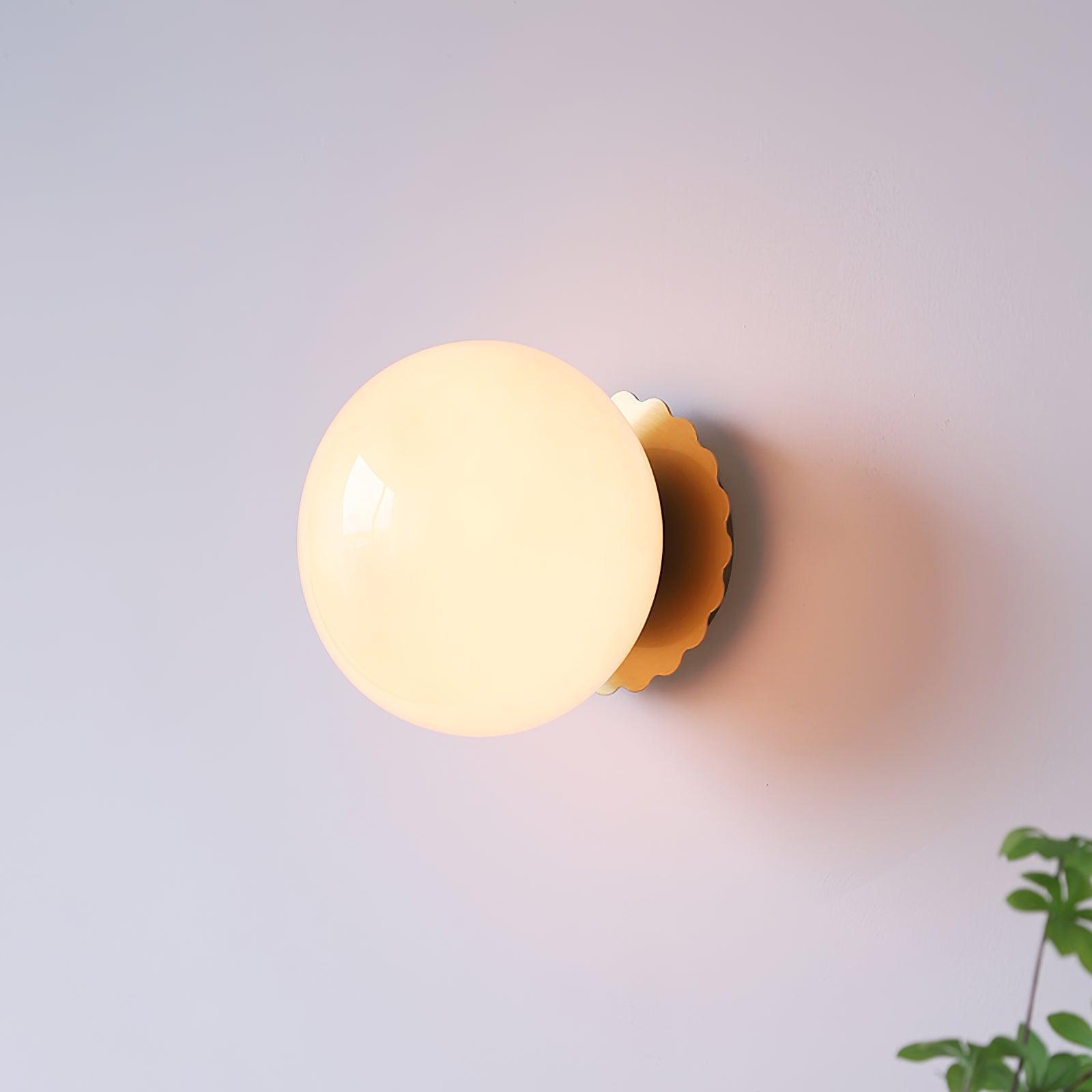 Marshmallow Glass Ball Wall Sconce, Brass Backplate, Dimmable, Gold Chrome