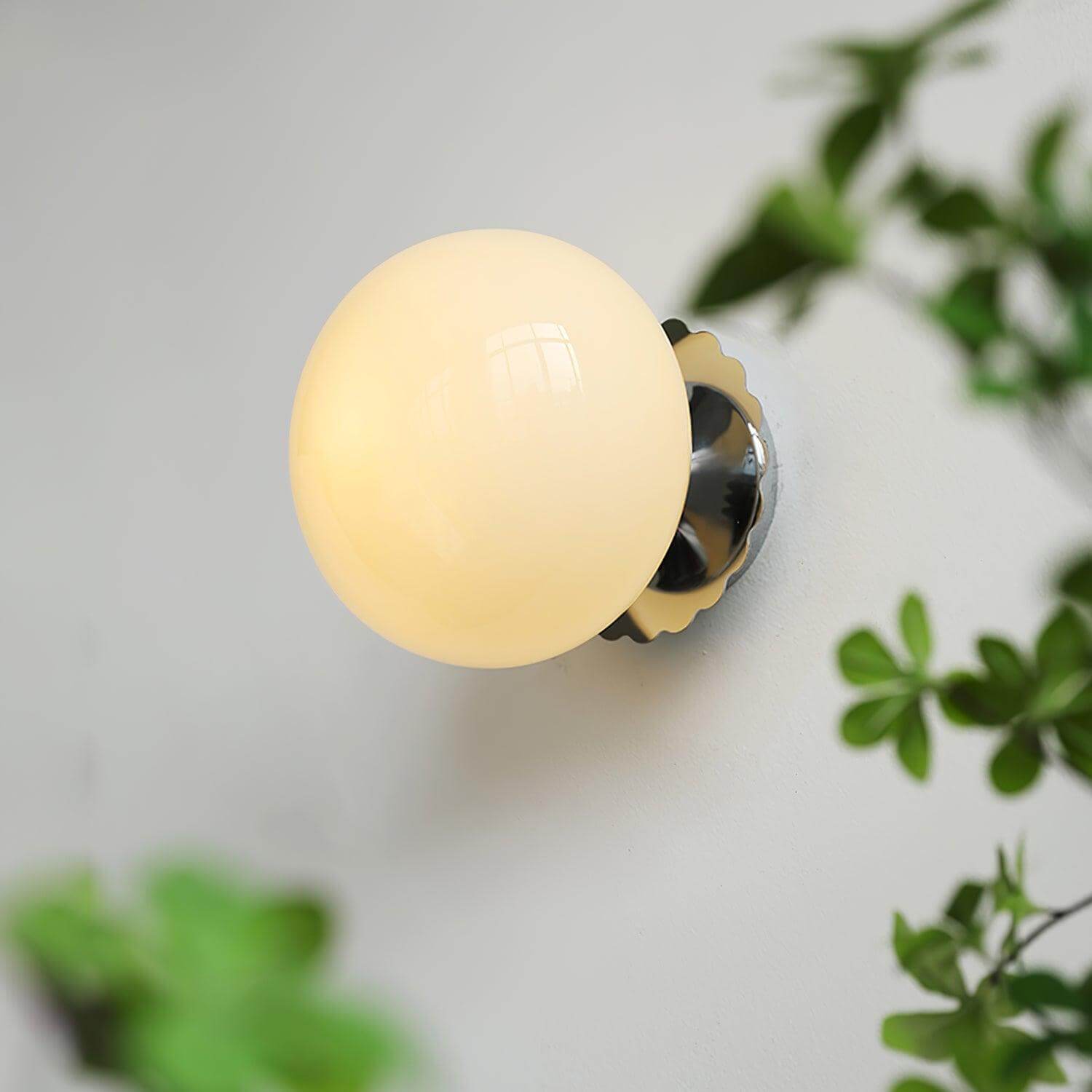 Marshmallow Glass Ball Wall Sconce, Brass Backplate, Dimmable, Gold Chrome