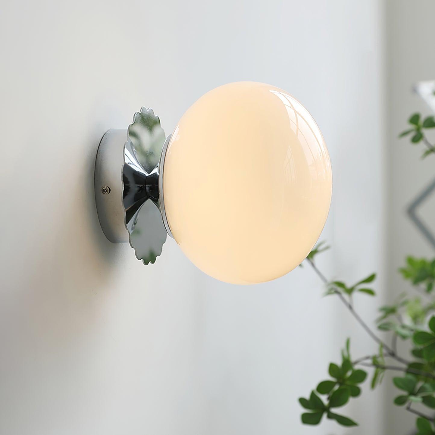 Marshmallow Glass Ball Wall Sconce, Brass Backplate, Dimmable, Gold Chrome