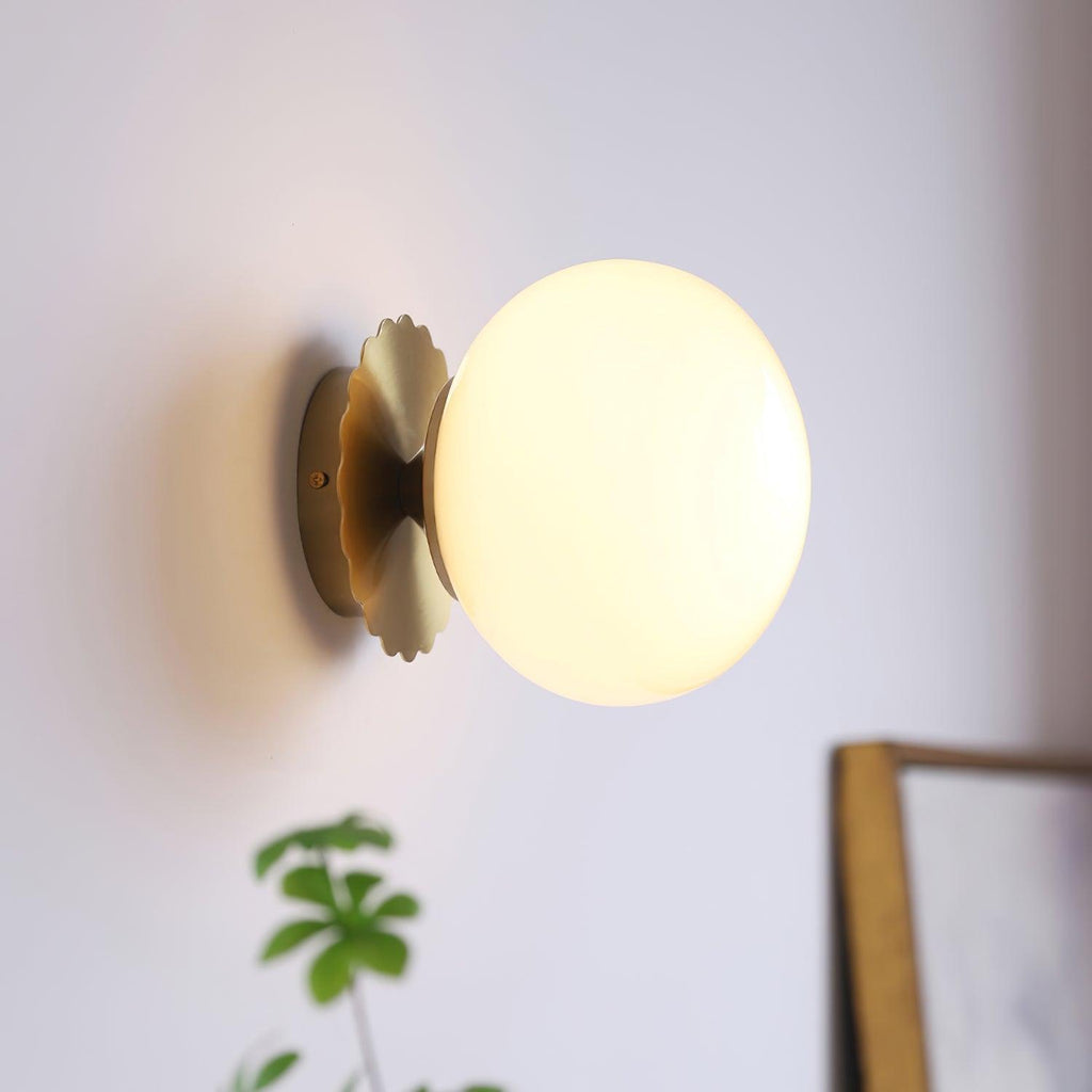 Marshmallow Glass Ball Wall Sconce Lighting with Brass Backplate | Elegant Ambient Wall Lights for Cozy Spaces