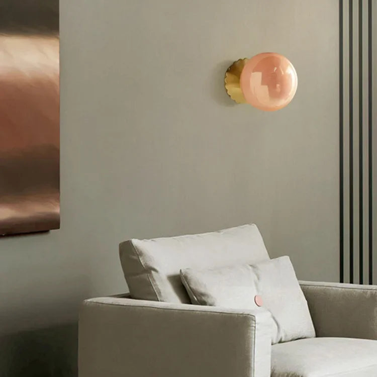 Marshmallow Glass Ball Wall Sconce, Brass Backplate, Dimmable, Gold Chrome