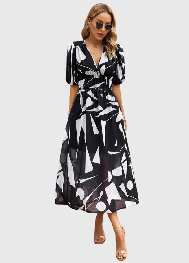Merlin Collection | Women's Floral Midi Dress with Smocked Waist Design | Elegant Summer Dress for Wedding Guests