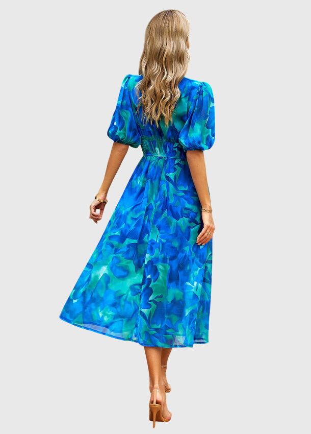 Merlin Collection | Women's Floral Midi Dress with Smocked Waist Design | Elegant Summer Dress for Wedding Guests