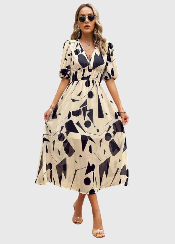 Merlin Collection | Women's Floral Midi Dress with Smocked Waist Design | Elegant Summer Dress for Wedding Guests