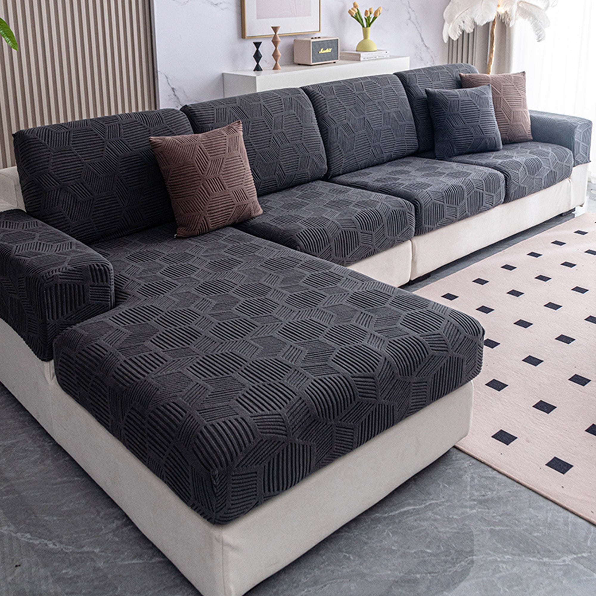 Water Resistant Honeycomb Jacquard Stretch Sofa Cover