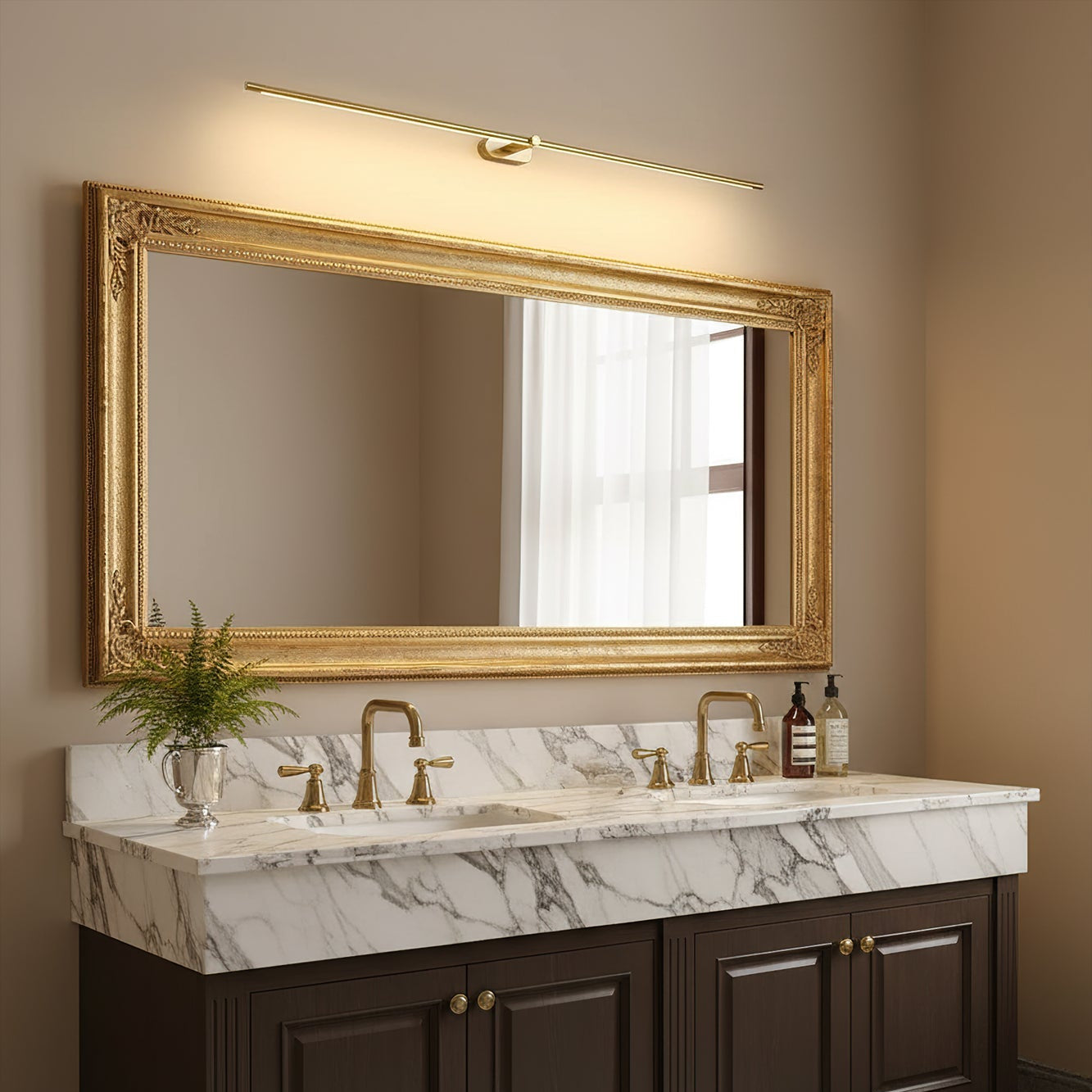 Linear Wall Sconce, LED Gold Accents, Aluminum, Black Gold, Modern