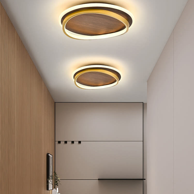 Minimalist Walnut Grain Flush Mount Ceiling Light with LED Illumination | Modern Design for Elegant Spaces