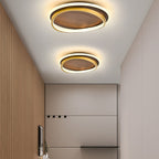 Minimalist Walnut Grain Flush Mount Ceiling Light with LED Illumination | Modern Design for Elegant Spaces