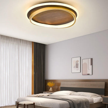 Minimalist Walnut Grain Flush Mount Ceiling Light with LED Illumination | Modern Design for Elegant Spaces