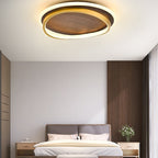 Minimalist Walnut Grain Flush Mount Ceiling Light with LED Illumination | Modern Design for Elegant Spaces