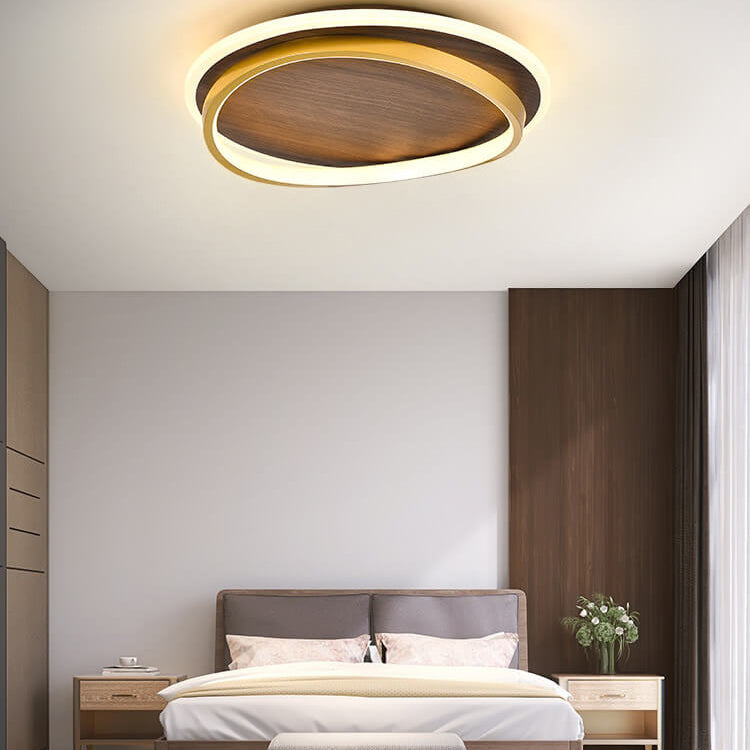 Minimalist Walnut Grain Flush Mount Ceiling Light with LED Illumination | Modern Design for Elegant Spaces