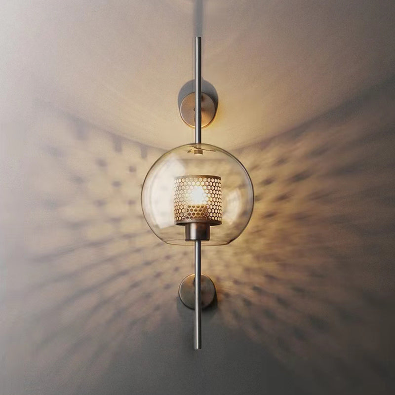 Brass Wall Sconce, Honeycomb Glass Shade, Modern LED, Bedroom Living Room