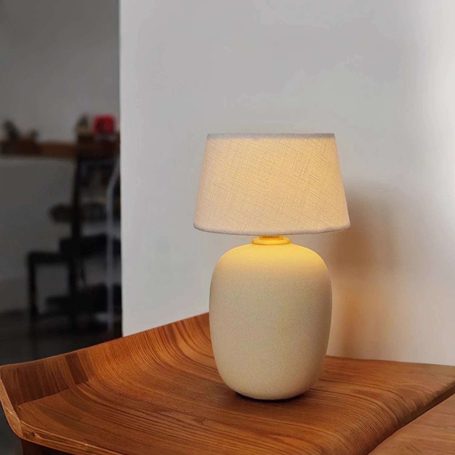Modern Ceramic Bedside Lamp with Rechargeable Cordless Design | Elegant Nightstand Lighting for Cozy Bedrooms