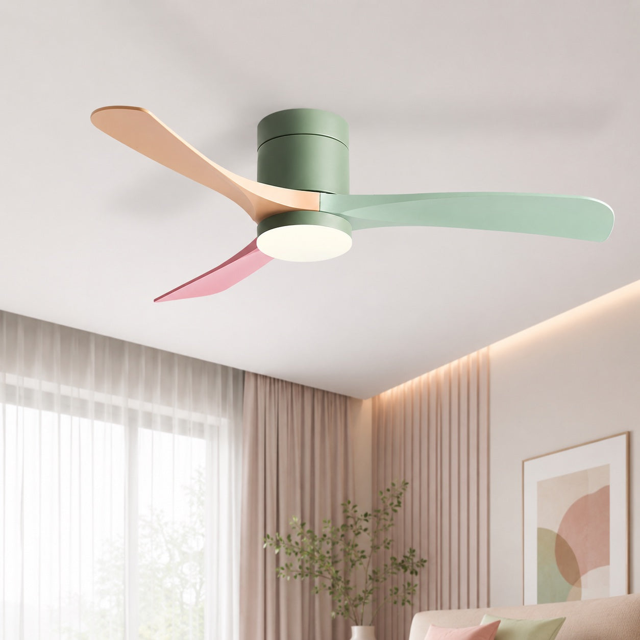 Modern Flush Mount Ceiling Fan with LED Light & Remote Control | Whisper-Quiet Design for Year-Round Comfort