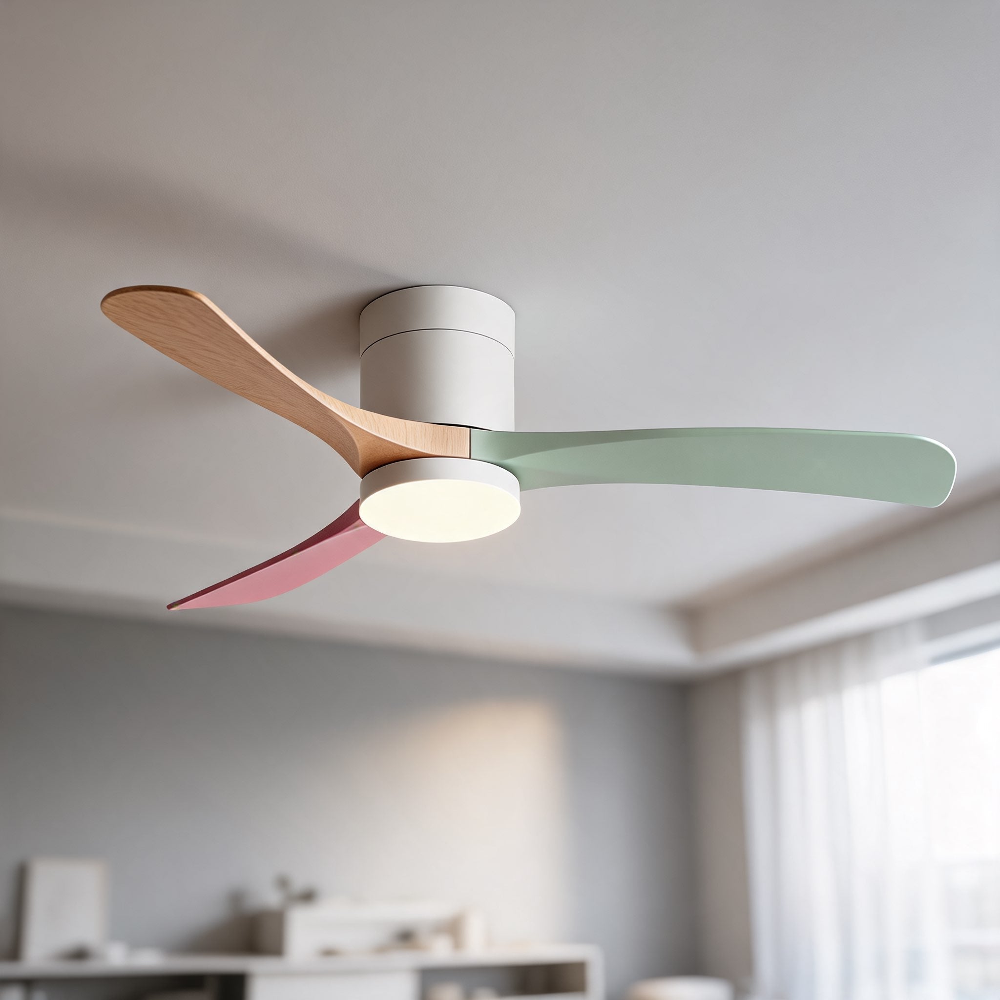 Modern Flush Mount Ceiling Fan with LED Light & Remote Control | Whisper-Quiet Design for Year-Round Comfort