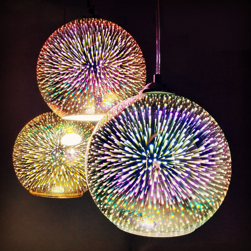 Modern Glass Pendant Light | 3D Colorful Fireworks Design with Adjustable Chain for Vibrant Kitchen Pendant Lighting