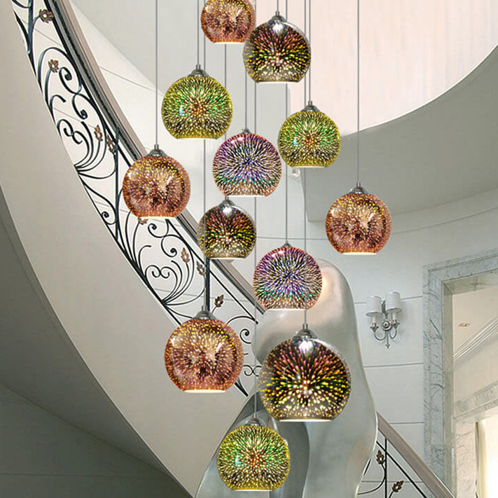 Modern Glass Pendant Light | 3D Colorful Fireworks Design with Adjustable Chain for Vibrant Kitchen Pendant Lighting
