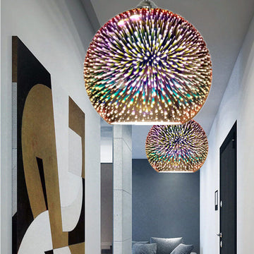 Modern Glass Pendant Light | 3D Colorful Fireworks Design with Adjustable Chain for Vibrant Kitchen Pendant Lighting