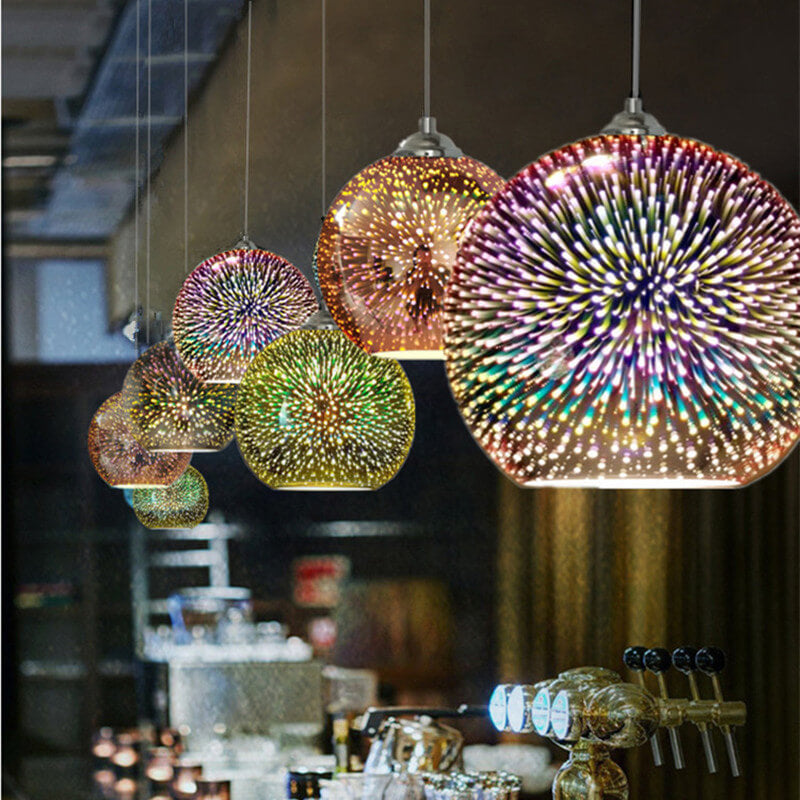 Modern Glass Pendant Light | 3D Colorful Fireworks Design with Adjustable Chain for Vibrant Kitchen Pendant Lighting