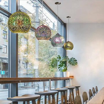 Modern Glass Pendant Light | 3D Colorful Fireworks Design with Adjustable Chain for Vibrant Kitchen Pendant Lighting