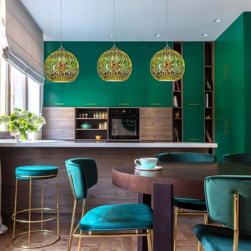 Modern Glass Pendant Light | 3D Colorful Fireworks Design with Adjustable Chain for Vibrant Kitchen Pendant Lighting