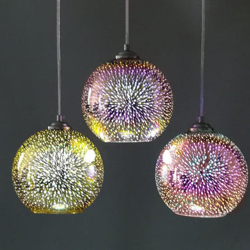 Modern Glass Pendant Light | 3D Colorful Fireworks Design with Adjustable Chain for Vibrant Kitchen Pendant Lighting