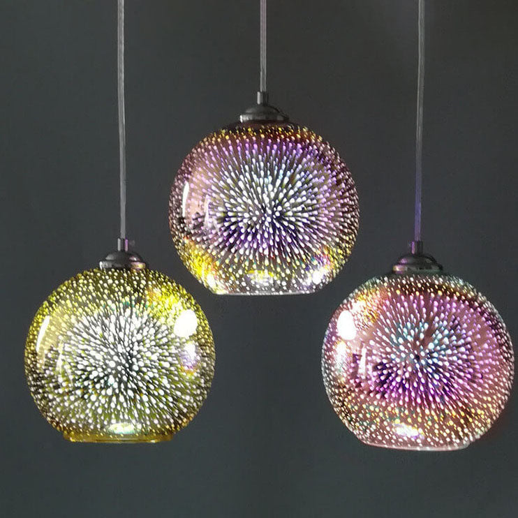 Modern Glass Pendant Light | 3D Colorful Fireworks Design with Adjustable Chain for Vibrant Kitchen Pendant Lighting