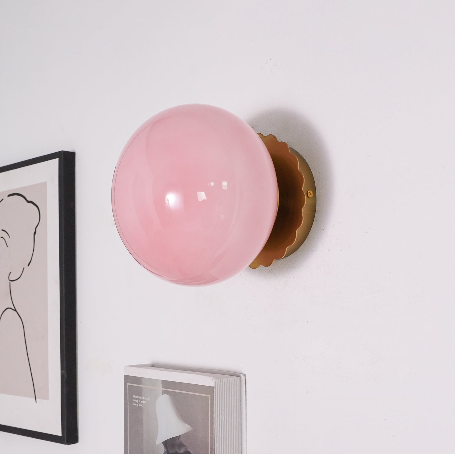Marshmallow Glass Wall Sconce, Pink Beige Globe LED, Gold Chrome, Modern