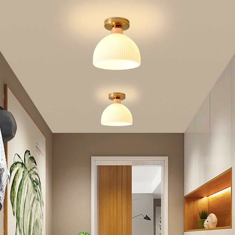Milky White Glass Flush Mount Ceiling Light, Dimmable LED, White Black, Modern