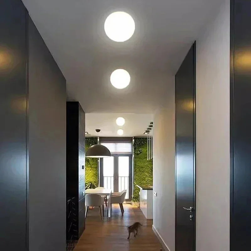 Opal Glass Sphere Flush Mount Ceiling Light, LED, Hallway Low Ceiling, Warm