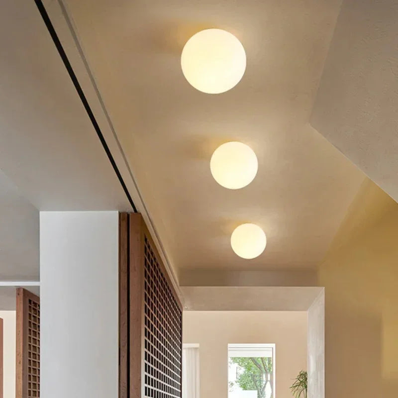 Opal Glass Sphere Flush Mount Ceiling Light, LED, Hallway Low Ceiling, Warm