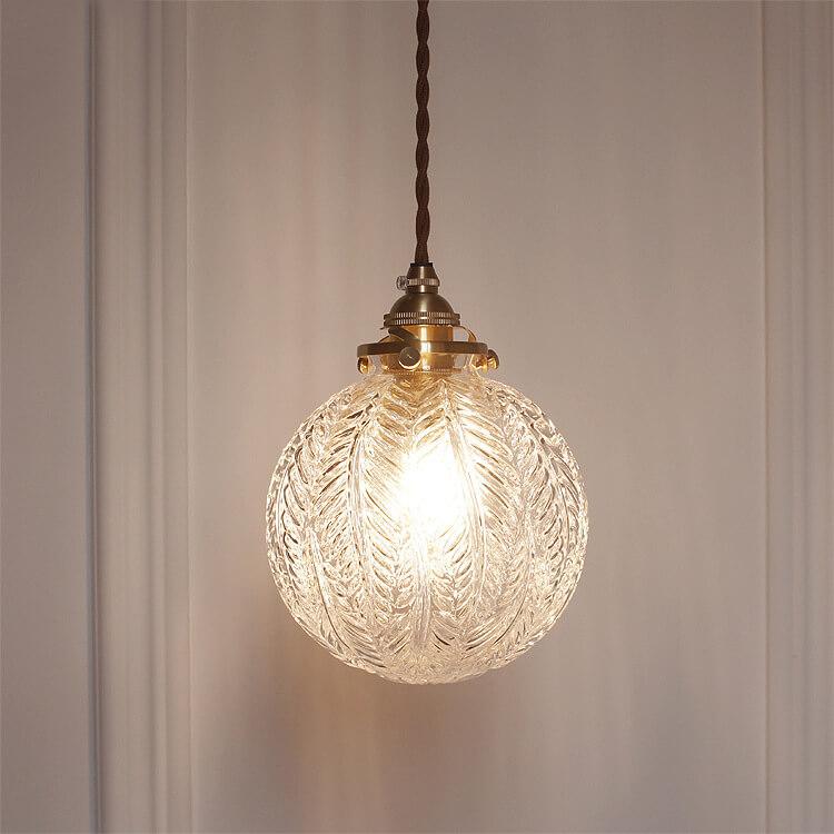 Lotus Glass Globe Pendant Light, Retro, Clear Smoke Gray Green, Adjustable
