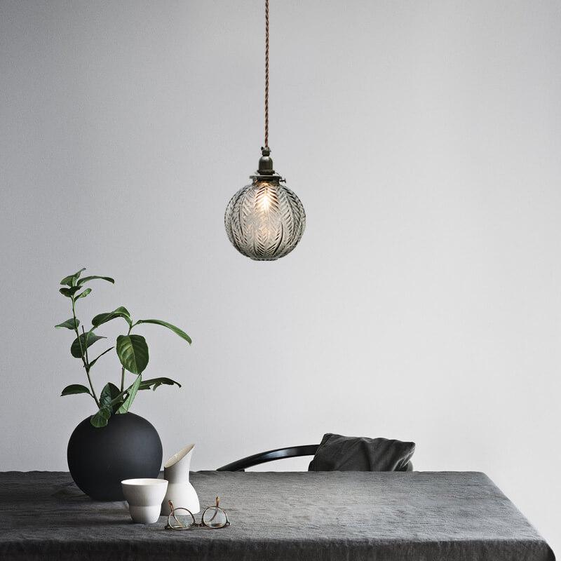 Lotus Glass Globe Pendant Light, Retro, Clear Smoke Gray Green, Adjustable