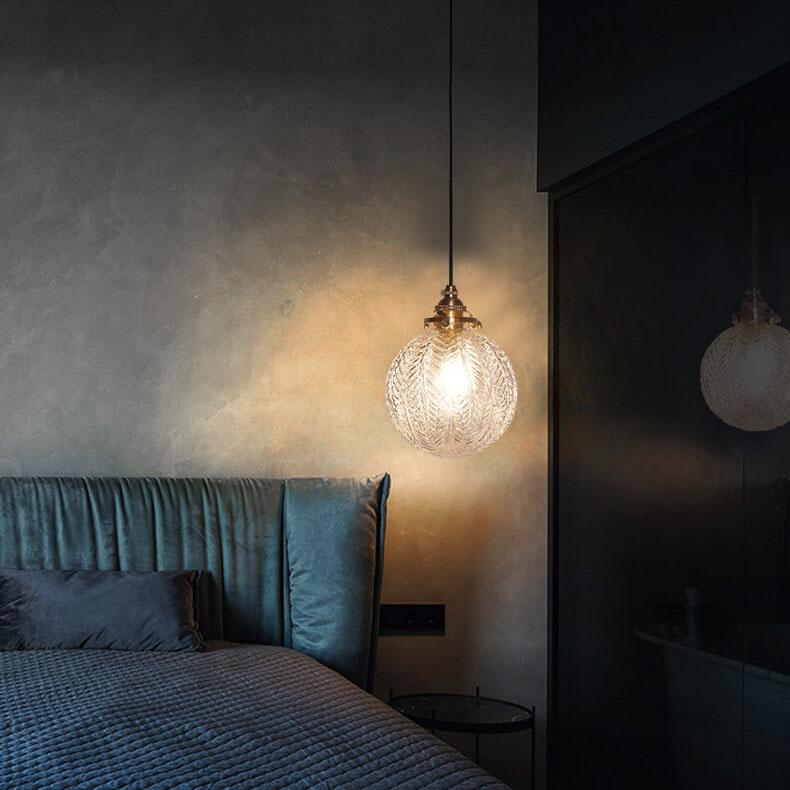 Lotus Glass Globe Pendant Light, Retro, Clear Smoke Gray Green, Adjustable