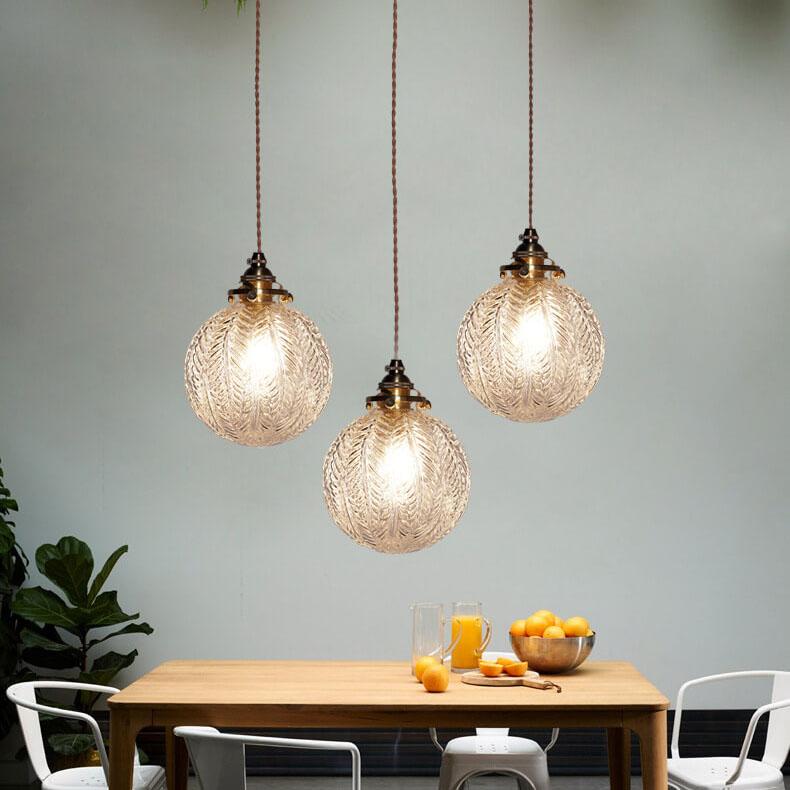 Lotus Glass Globe Pendant Light, Retro, Clear Smoke Gray Green, Adjustable