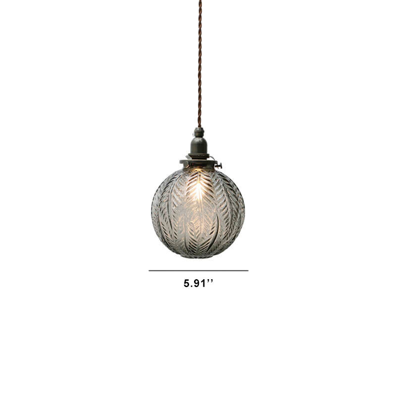 Lotus Glass Globe Pendant Light, Retro, Clear Smoke Gray Green, Adjustable