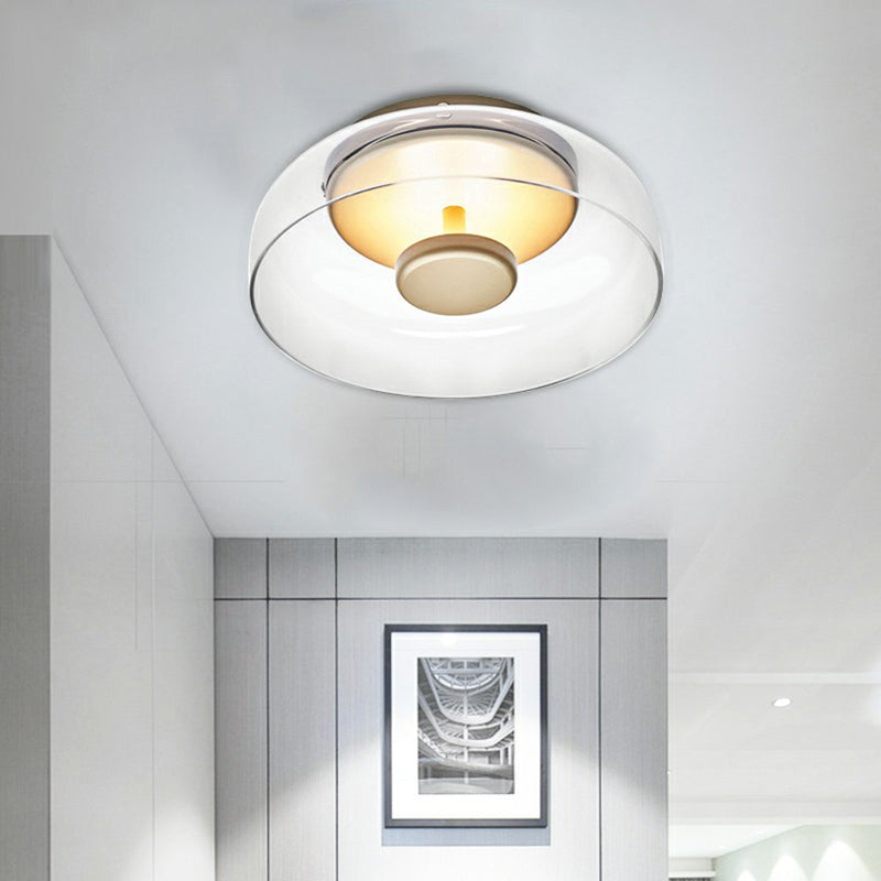 Smoked Glass Flush Mount Ceiling Light, LED, Amber Grey, Living Room Hallway