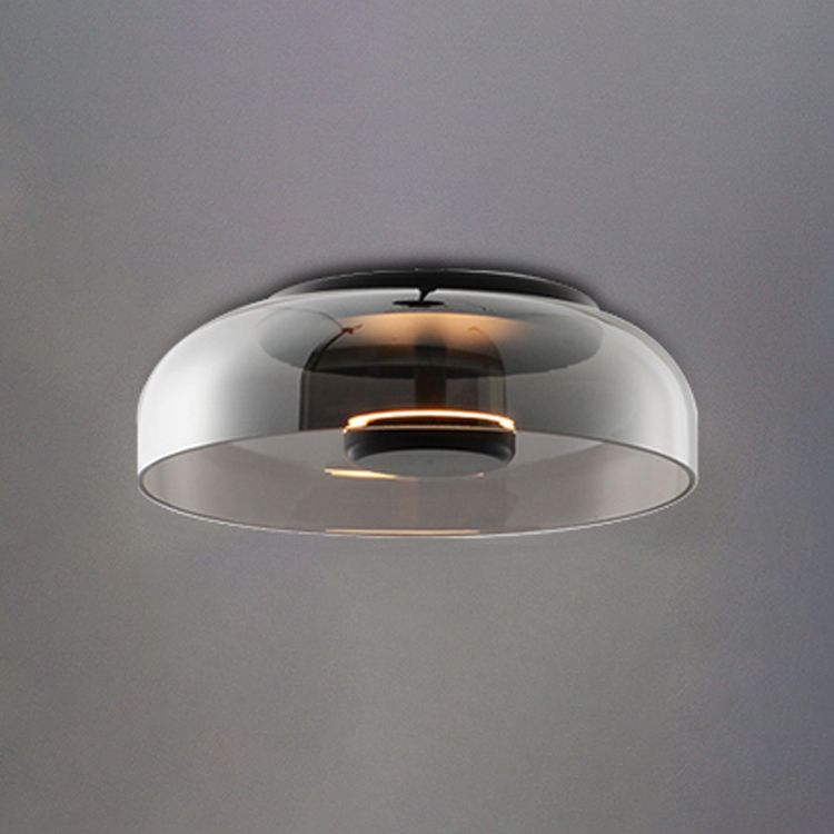 Smoked Glass Flush Mount Ceiling Light, LED, Amber Grey, Living Room Hallway