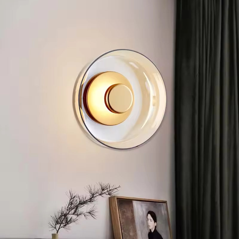 Smoked Glass Flush Mount Ceiling Light, LED, Amber Grey, Living Room Hallway