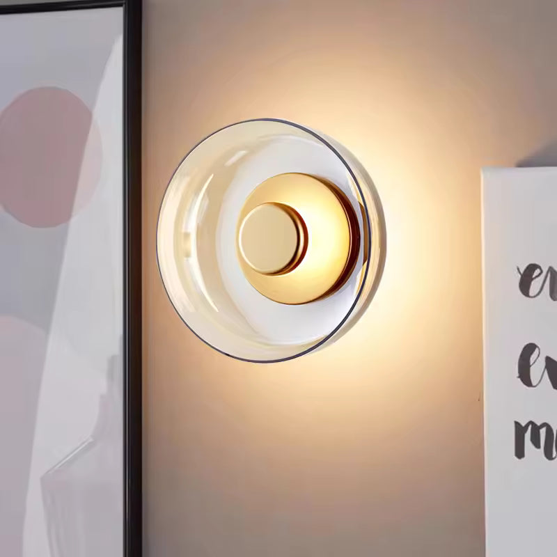 Smoked Glass Flush Mount Ceiling Light, LED, Amber Grey, Living Room Hallway