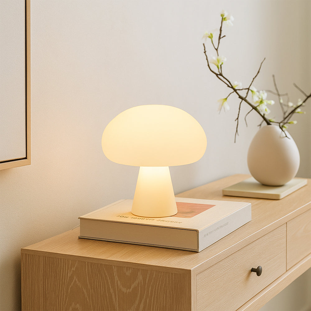 Mushroom-Shaped Table Lamp with Warm White LED Light | Minimalist Design for Cozy Living Room Ambiance