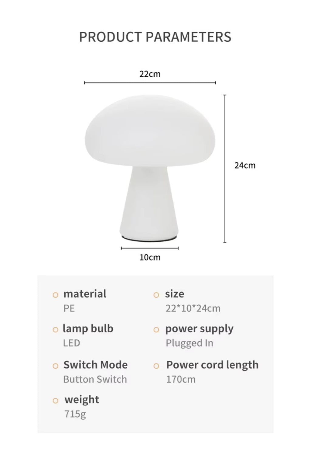 Mushroom-Shaped Table Lamp with Warm White LED Light | Minimalist Design for Cozy Living Room Ambiance