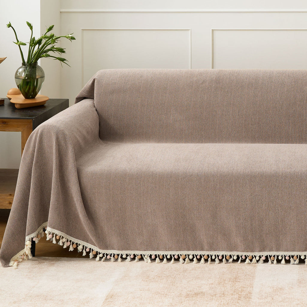 Herringbone Tassel Chenille Sofa Cover for Pet Friendly Homes
