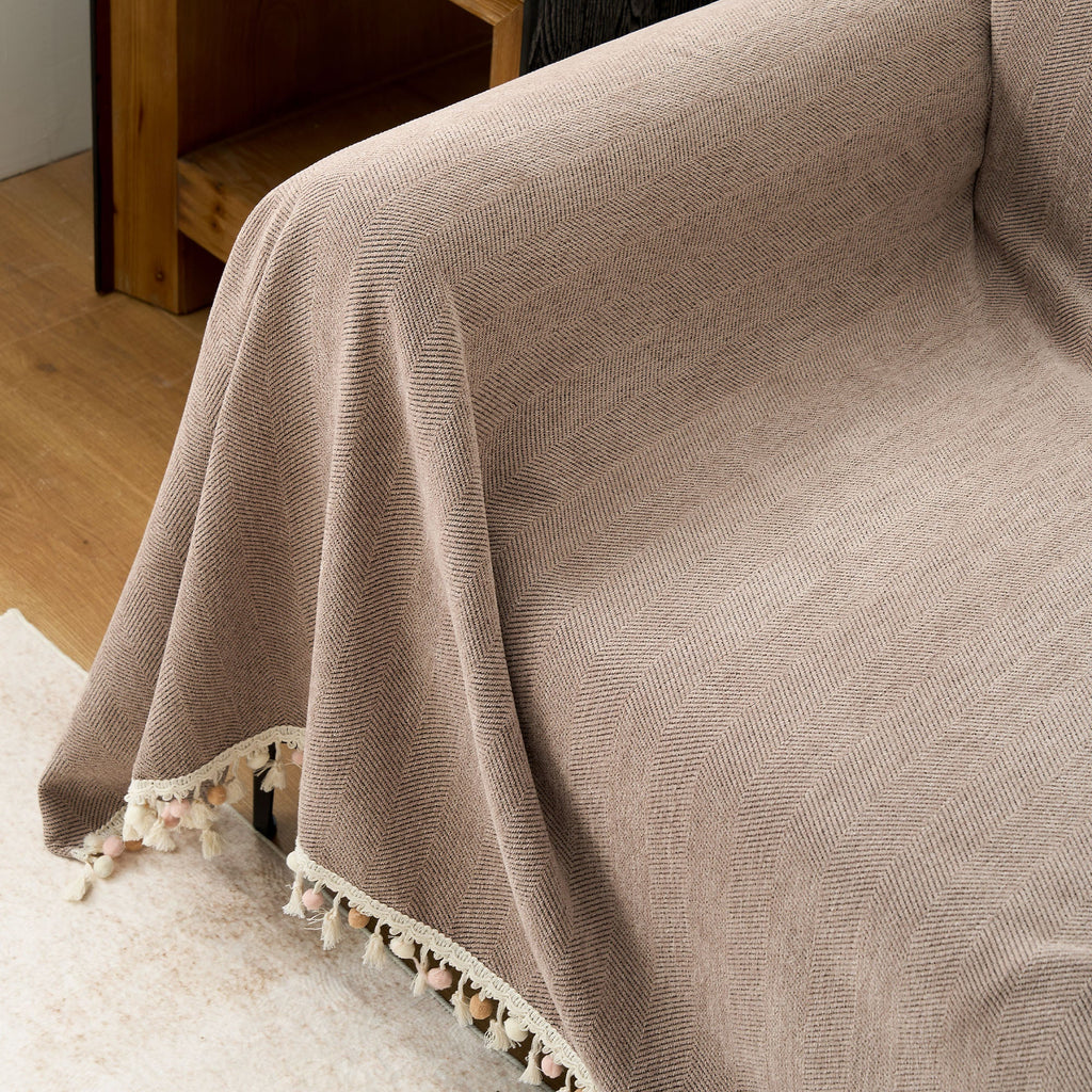 Herringbone Tassel Chenille Sofa Cover for Pet Friendly Homes