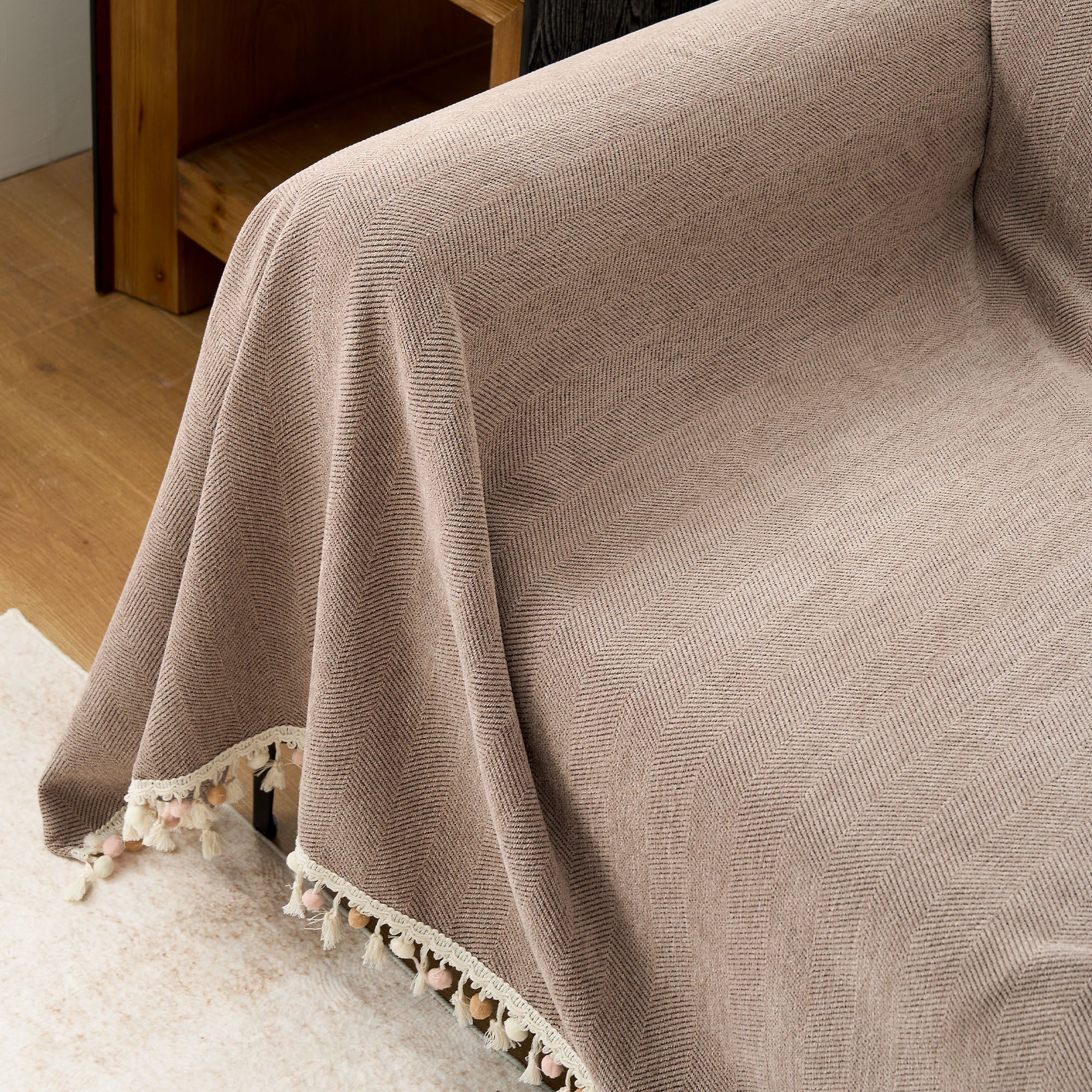 Herringbone Tassel Chenille Sofa Cover for Pet Friendly Homes