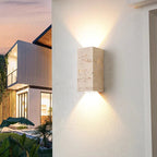 Natural Travertine Wall Sconce with Up-Down LED Illumination | Elegant Outdoor Wall Light for Cozy Ambiance