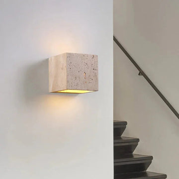 Natural Travertine Wall Sconce with Up-Down LED Illumination | Elegant Outdoor Wall Light for Cozy Ambiance